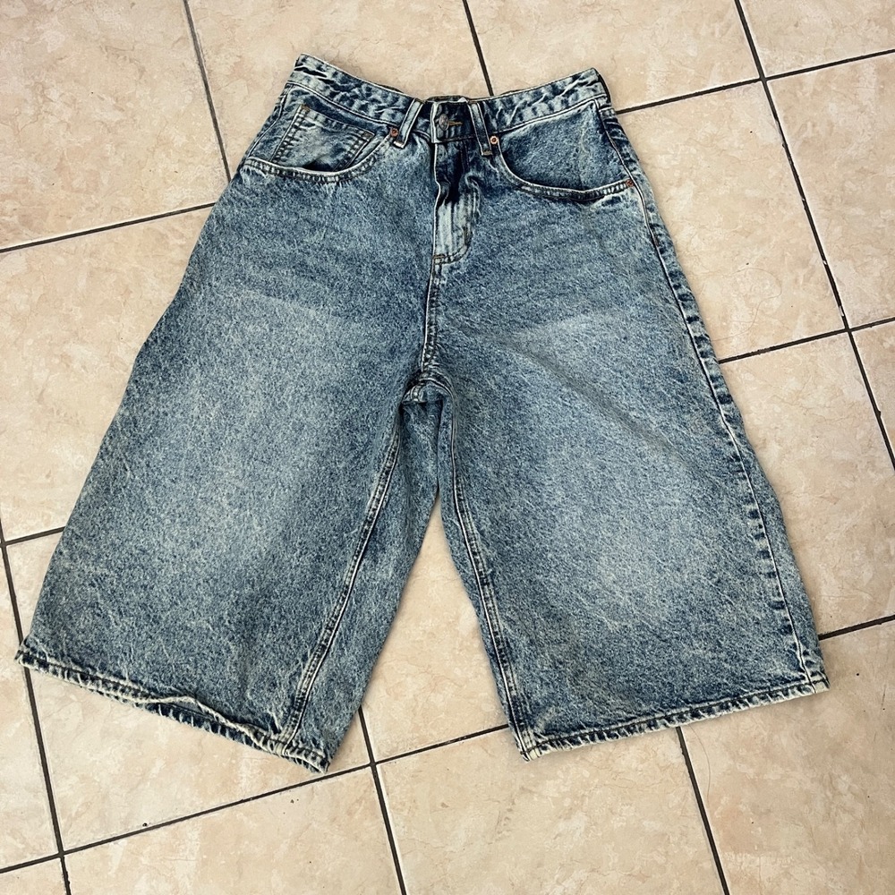 Baggy Wide Long Leg Jorts 5/27 Blue Denim 90 Y2K Casual Shorts Hip Hop Street.